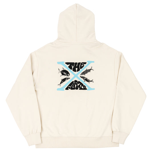 X Hoodie - Ecru w/White & Blue Ink